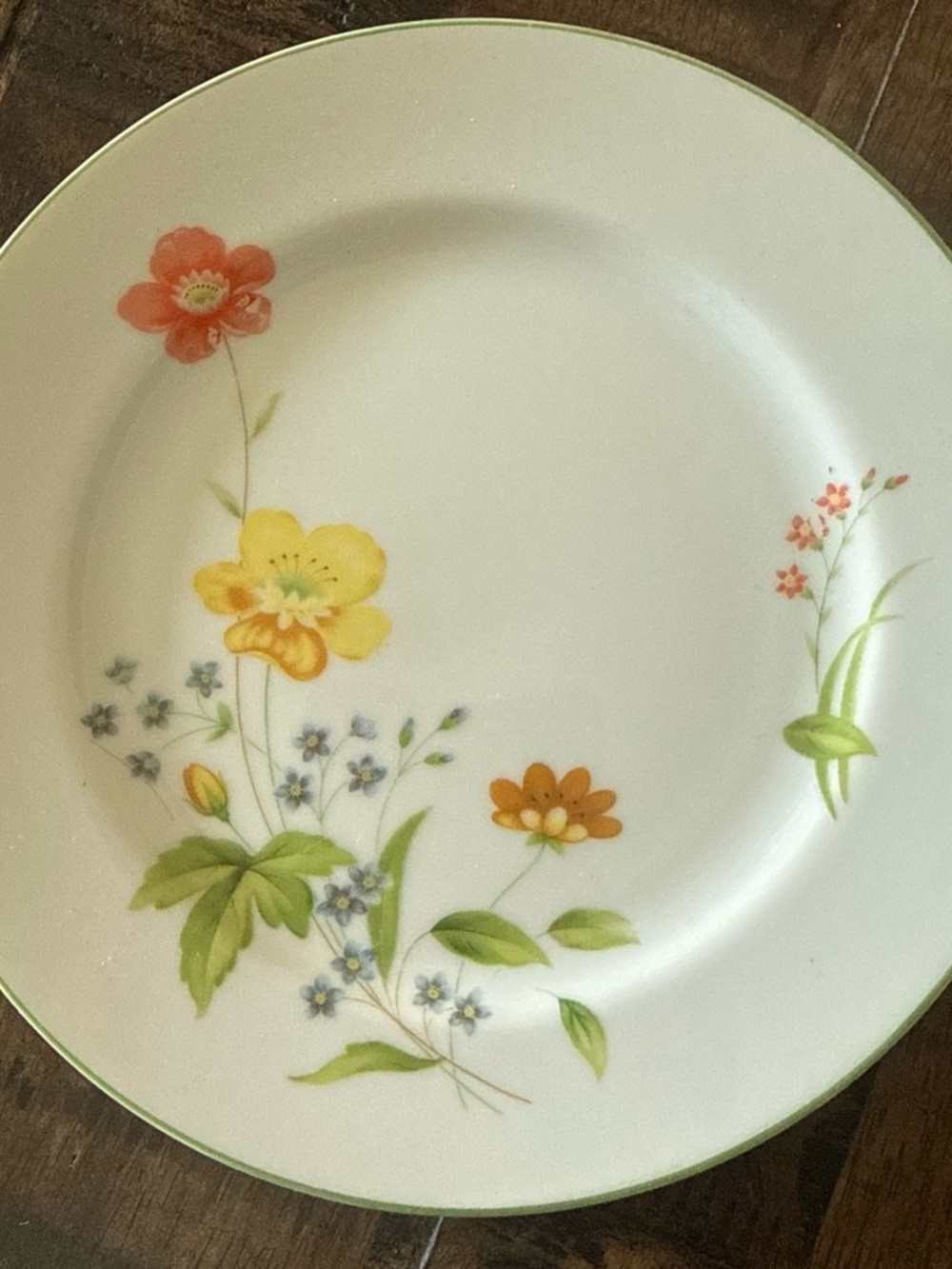 White Floral Ceramic Dinner Plate with Yellow & Orange Flowers